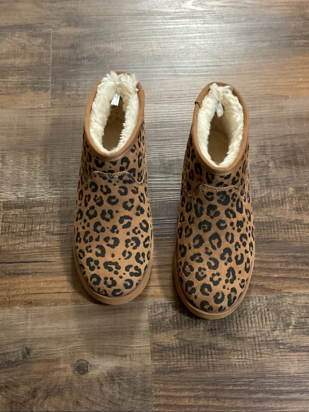 Time and Tru Leopard Print Faux Fur Ankle Booties - Tan/Black